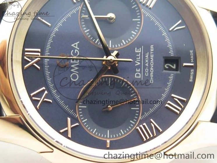 1230 QuickDry De Ville Chronograph RG OMF 1:1 Best Edition Blue Dial On Blue Leather Strap A 8107